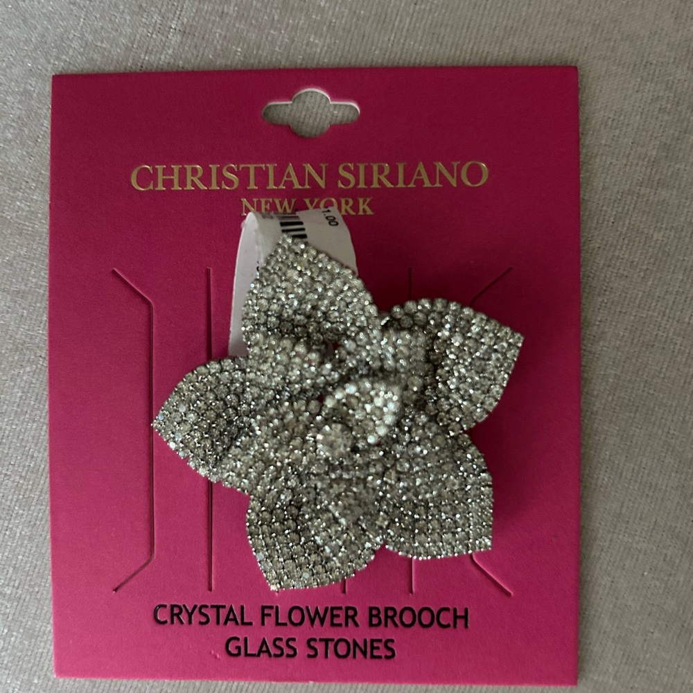 Christian Siriano Sparkling Silver Floral Brooch